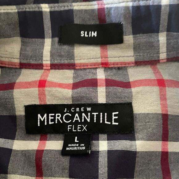 J.Crew Mercantile Flex Men's Large Slim Long Sleeve Button Down Red, White Blue - Picture 3 of 6
